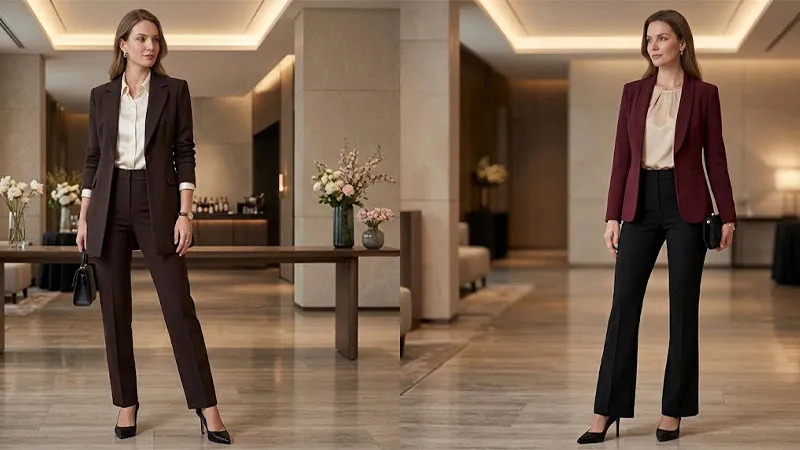 ست کردن مانتو کتی با شلوار پارچه‌ای راسته و بوت‌کات