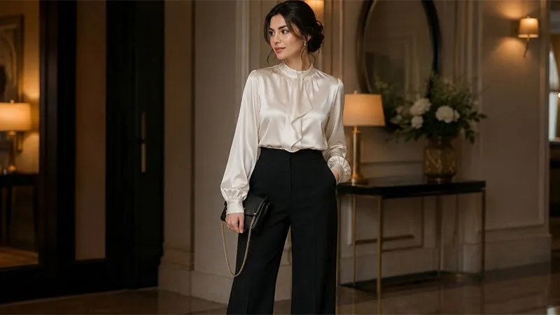 شومیز مجلسی با شلوار پارچه‌ای