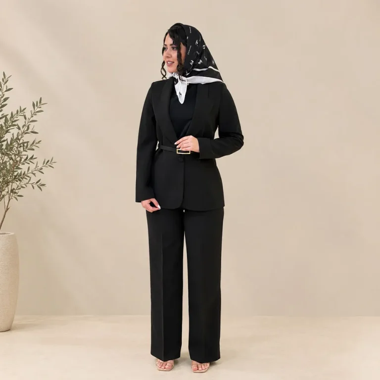 کت و شلوار زنانه کلاسیک کمربندار رومینا