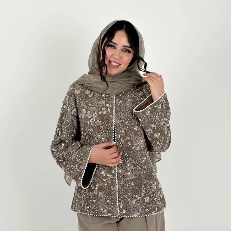 کت زنانه جلو گیپور مروارید دوزی