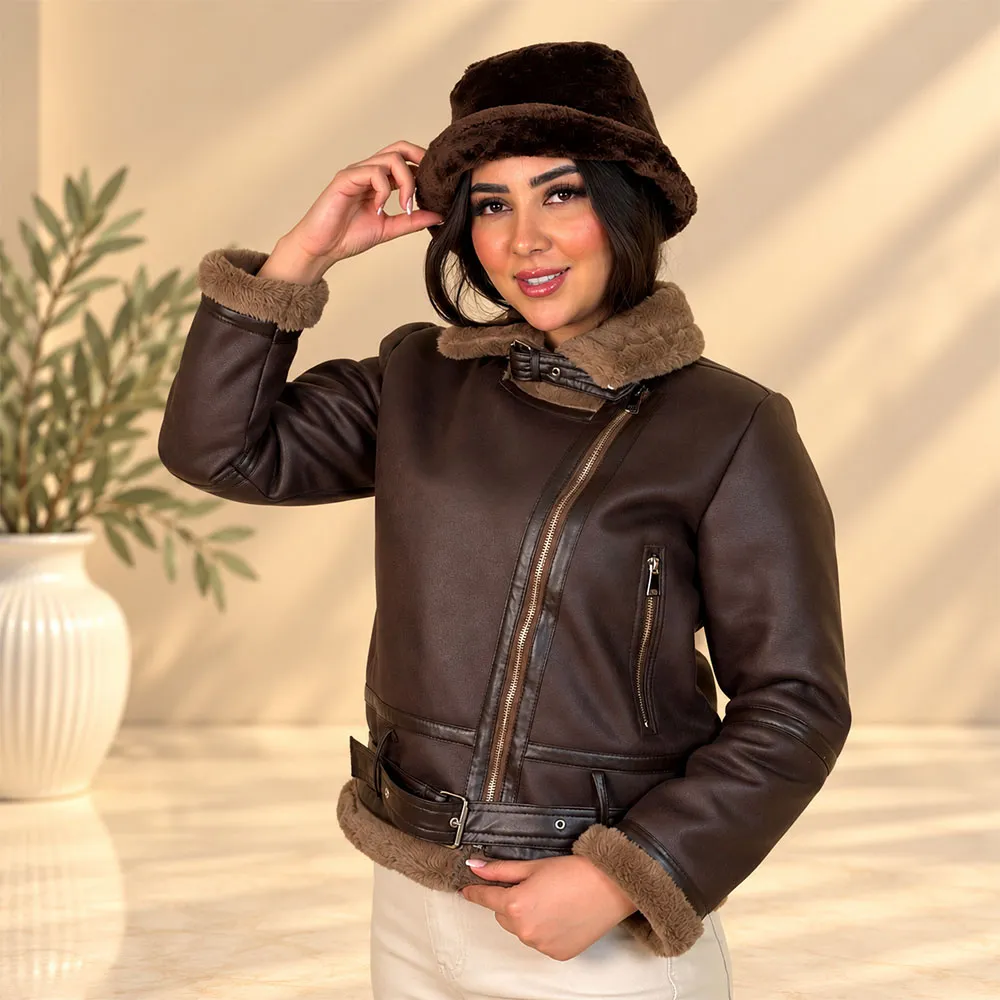 کت بوفالو زنانه یقه انگلیسی خزدار