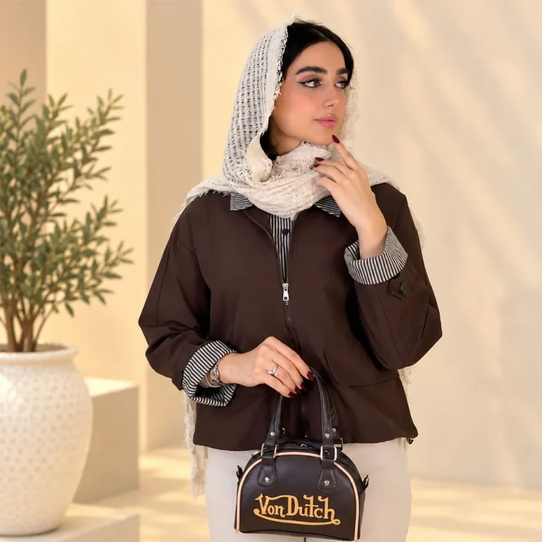 بارانی کوتاه زنانه یقه راه راه